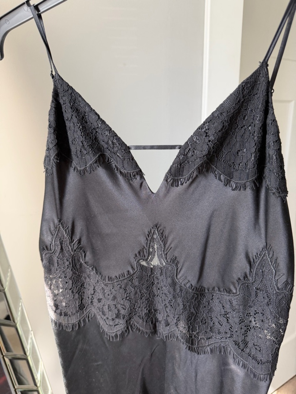 All Saints Black Satin Lace Trim Slip Dress - Picture 6 of 11